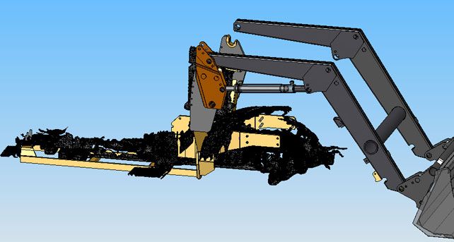 3D scanning mesh of the tractor’ front, combined to the virtual loader.